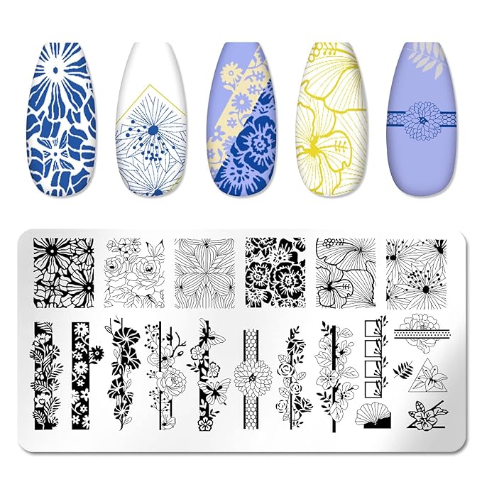 JERCLITY 6pcs Nail Art Stamping Kit Nature Nail Stamping Plates for Nails Butterfly Love Heart Beach Flower Snake Image Plates for Holiday
