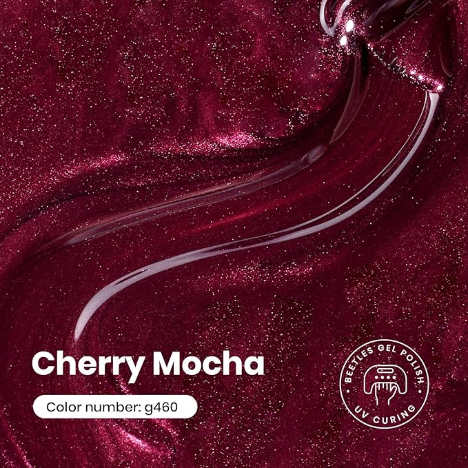 beetles Burgundy Glitter Gel Polish - Cherry Mocha Red Wine Color Gel, 15ML Polish Soak Off UV LED Nail Art Starter Manicure Salon DIY at Home
