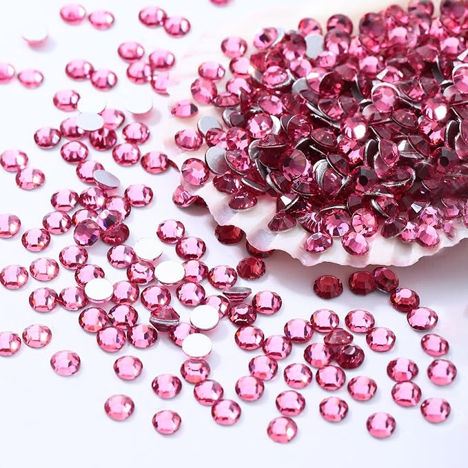 Rose Flatback Rhinestones, Glass Rhinestones for Nail Art and Craft, Glue Fix, Loose Crystal Gemstones(Rose, SS10, 1440pcs, 2.7-2.8mm)