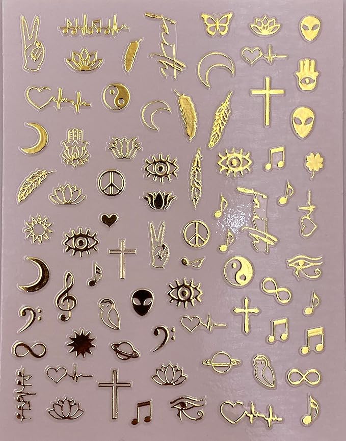 Impressed Authentic 5 Sheets Gold Luxury Nail Art Stickers 500+ Metallic Nail Decals for Fake Acrylic Nail Design Decor Charms for Women (Classy)