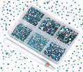 Bymitel 7200 Pieces 6 Mixed Sizes Glue Fix on Glass Rhinestones Round Crystal Gems Flatback for DIY Jewelry Making with one Picking Pen (6-Sizes 7200PCS, Blue Zircon)