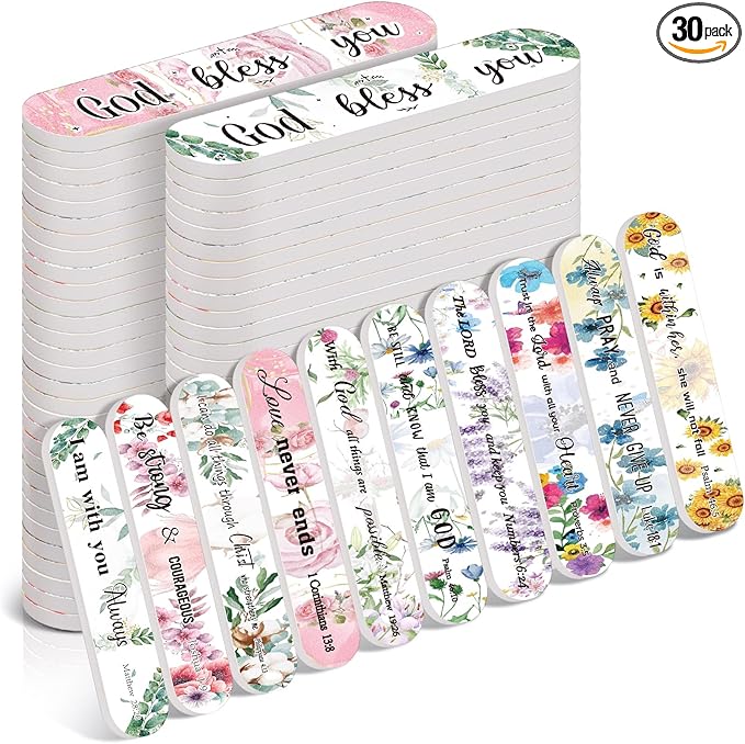 30 Pcs Christian Gifts for Women Bulk Christian Nail File Bulk Mini Bible Scripture Emery Board Nail Files Religious Appreciation Gifts for Employee Teacher Staff Coworker Women (Flower)
