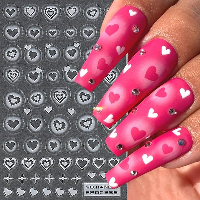 TailaiMei Valentine'd Day Nail Stickers, Self-Adhesive Heart Love Nail Art Decals for DIY Nail Decorations. (No 4 Sheets)