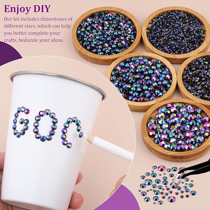 Resin Jelly Rhinestones for Crafting with B7000 Jewelry Glue, 2 Boxes Purplish Black AB Flatback Crystals with 2Pcs 10ml Glue, Bedazzling Non Hotfix Gems for DIY Tumblers Clothing Shoes Manicure