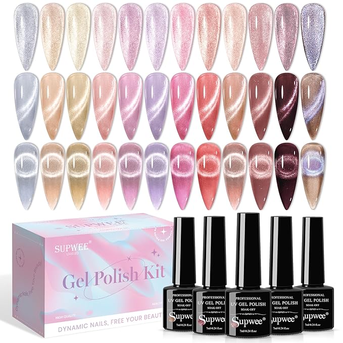 Crystal Cat Eye Gel Nail Polish 12 Colors with Magnetic Stick, Cat Eye Magnetic Nail Polish, Gel Polish, Salon DIY Home Gift for Women