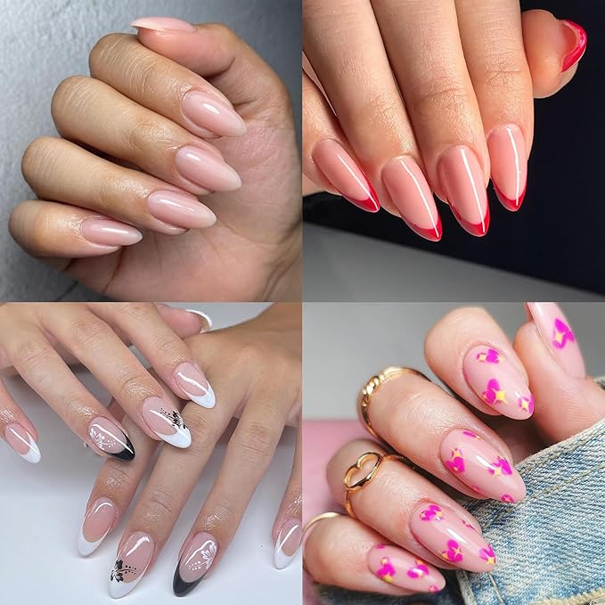 300pc Short Almond Gel Nail Tips Clear Fake Nail, Clear Press on Nails Short Almond Soft Gel Nail Tips XS Stiletto Acrylic Nails Full Cover False Nail Artificial Fingernail for Nail Extensions