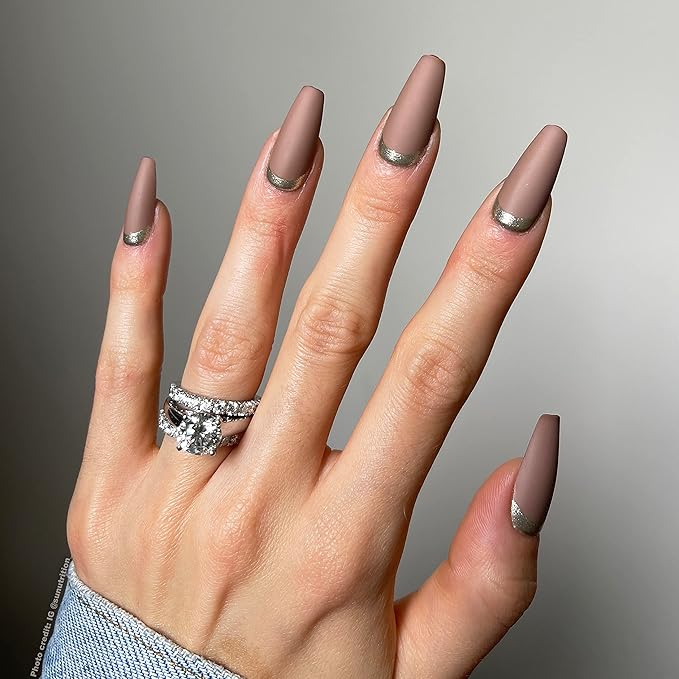 The Nailest - Instant Luxury Acrylic Press-on Nails-Medium Coffin- Golden Edge