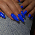 Royal Blue Press on Nails - Almond Shape Medium Length Neutral Acrylic Reusable Fake Nails for Women Girls - Glue on Stiletto False Soft Gel Artificial Nails