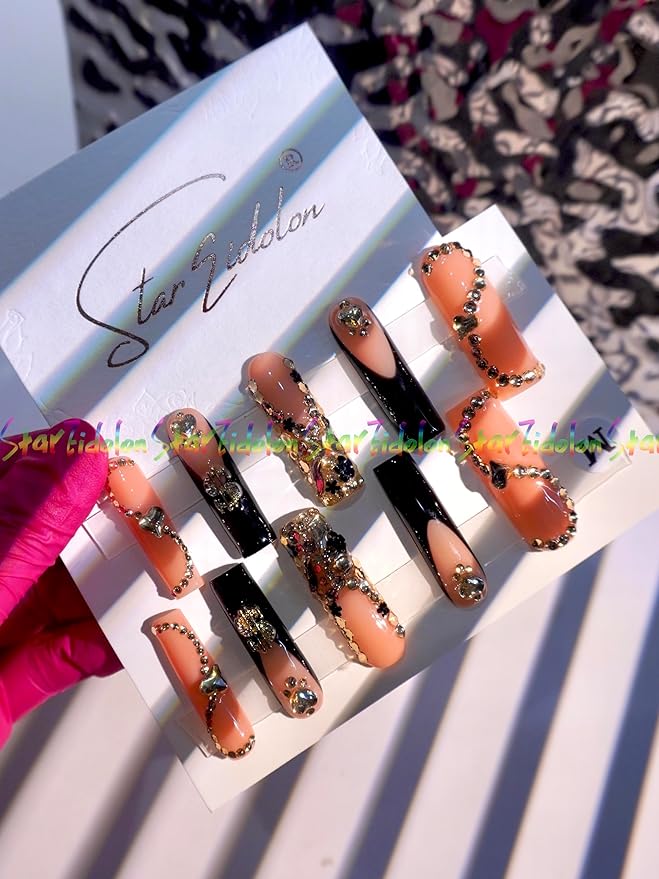 HAND-PAINTED White Press Ons Neon Small Press on Nails Long French Press on Nails Coffin Medium Short Nail art Fake Nail Art Kit with 7g Glue on Nails Handmade Almond Square Nails (Custom, J7)