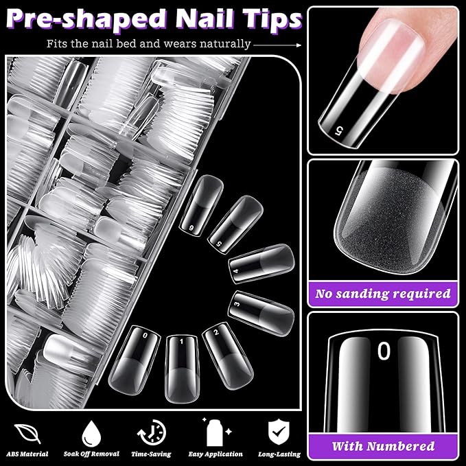 LoveOurHome 600pc Medium Square Nail Tips Clear Fake Nails Square Gel Nail Tips Full Cover Acrylic Nails Clear Press on Nails Medium False Nail 15 Sizes Fingernails for Gel Nail Extension