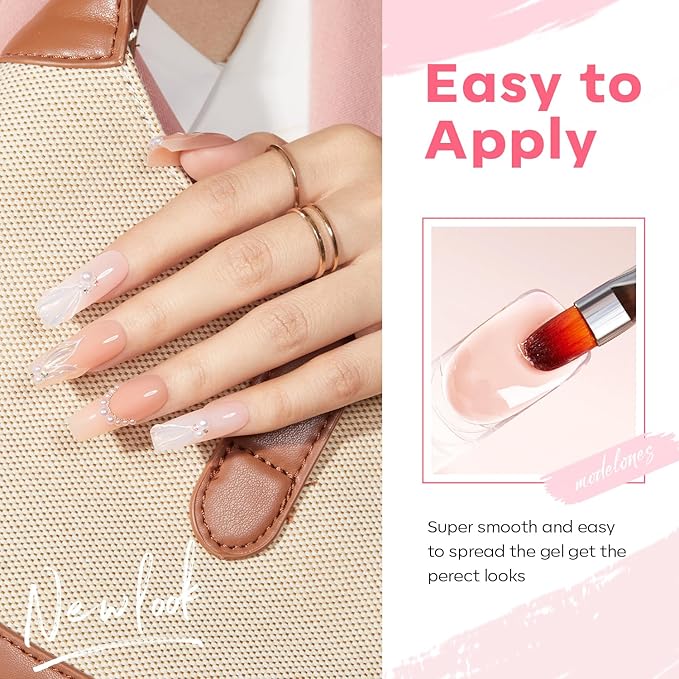 modelones Poly Nail Gel Set, 6 Colors Jelly Nude Pink Poly Extension Gel Transparent Nail Enhancement Set Sheer Builder DIY Manicure Design Spring Summer Home Salon