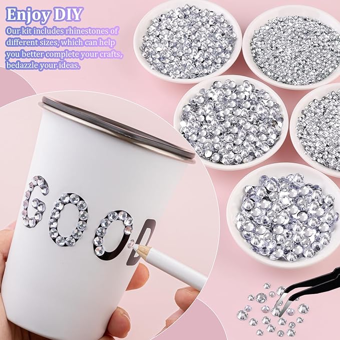 32000Pcs Resin Rhinestones for Bedazzling, Silver Clear Flatback Gems for Diamond Art, Crystal Bedazzler Kit with 3Pcs 10ml B7000 Jewelry Glue for Nail Art Crafting Clothing Book Makeup