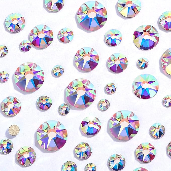 Novani Crystal AB Rhinestones Flat Back Round Rhinestone Style 2088 Sparkly Crystal Gemstones for Makeup Nail Art Crafting,Mixed Small Size(SS6-SS20)