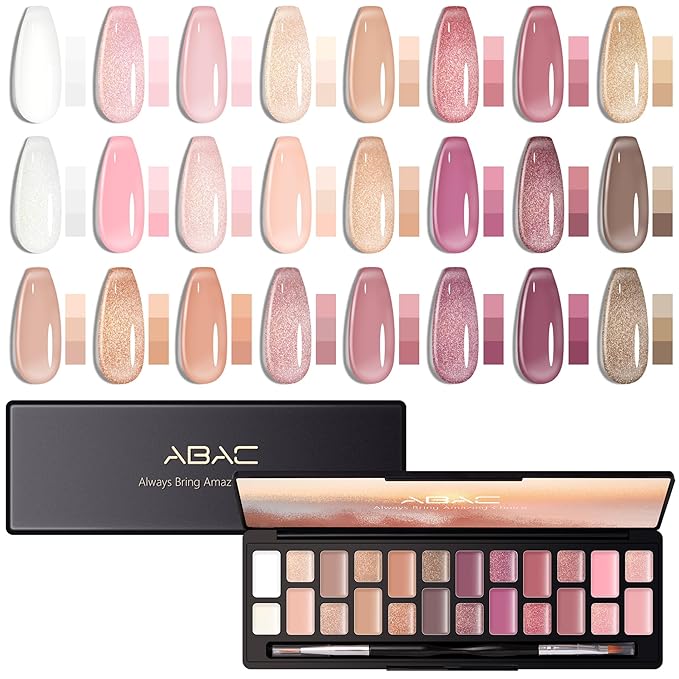 ABAC Solid Jelly Gel Nail Polish Set Hema Free Sheer 24 Colors w/Dual Brush - Nude Pink Shades,Non-Toxic & Transparent Long-Lasting Soak-Off Gel Kit for Home & Salon Use-Spring/Summer Nails