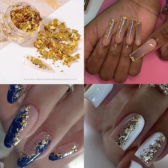 Nail Art Rhinestones Flatback Gold Nail Charms Multi Shapes Crystal Nail Supplies Mixed Nail Glitter Foil Design Nail Gems Nail Accessories for Women Nail Decorations., 3.0 Count