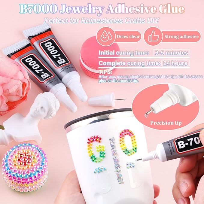 12600Pcs Mixed-Color Resin Rhinestones with B7000 Jewelry Glue for Crafting, 4mm Non Hotfix Flatback Gems, Bedazzling Crystal for DIY Crafts Clothing Tumblers Mugs Shoes Fabric Decor Nail Art