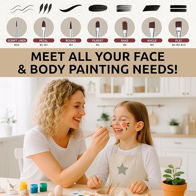 DUGATO 10pc Face Paint Brush Set - Professional Synthetic Brushes for Face & Body Painting, Makeup, Cosplay | Ideal for Beginners & Artists