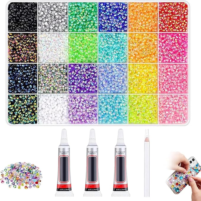 Colorful DIY Resin Rhinestone Kit - 32,000Pcs Resin Jelly Rhinestones for Bedazzling, Multicolor 3mm Flatback Gems with Storage Box & Tools for Nail Art, Clothing, Tumblers, Crafts Decor (24000PCS)