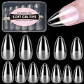 Short Almond Soft Gel Nail Tips, 120PCS Pre Buff Full Cover Shaped Nail Extenison Tips Half Matte Gel X Nail Tips Acrylic False Nail Tips