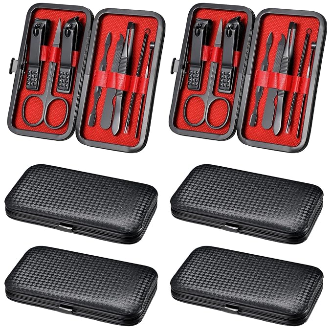 Hanaive 6 Set Manicure Set 48Pcs Nail Clippers Pedicure Kit 8 in 1 Stainless Steel Grooming Kit Professional Nail Care Tools with Luxurious Travel Case for Men Women Gift(Black, Red)