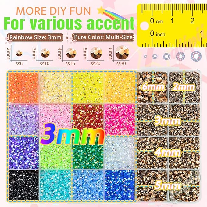 2mm-6mm Copper Resin Rhinestones w B7000 Glue for Crafting Bedazzling Flatback Brown Colorful Jelly Stones Diamonds Gems Bedazzler Kit for Nails Face Eyes Makeup Tumblers Bottles Crafts Shoes