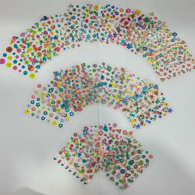 30 Sheets Spring Nail Art Stickers Multicolor Flower Nail Decals 3D Self-Adhesive Nails Design Cute Daisy Nail Stickers Floral Manicure Decorations Supplies for Women Girls