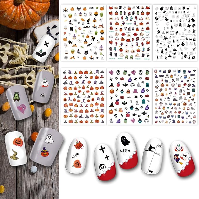 Whaline 18 Sheets Fall Nail Art Stickers Thanksgiving Maple Leaves Pumpkin Nail Stickers Christmas Snowflake Snowman Santa Claus Autumn Self-Adhesive Nail Decals for DIY Manicure Party Decor