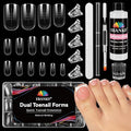 EBANKU Poly Gel Nail Forms Kit for Toes - 150PCS Reusable Dual Toenail Forms for Builder Gel, Toe Nail Kit with 2.5oz Slip Solution, Brush, File, 5PCS Clips - 15 Sizes