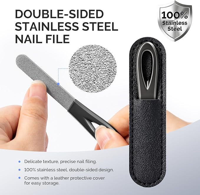 MelodySusie Wide Jaw Opening Nail Clippers, Toenail Clippers for Seniors Thick Nails, Angled Head Large Nail Clippers for Men Women with Nail File, Fingernail Cutter with Catcher Long Handle, Black