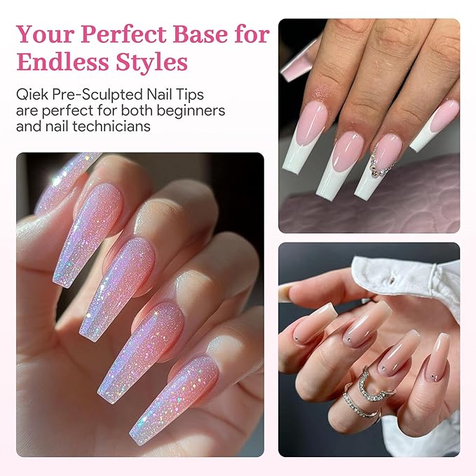 Long Coffin Pre-Building Nail Tips, 15 Sizes 240 PCS Pre-shaped Apex Clear Soft Press On Fake Nail Half Matte Gel Nail Extensions Strong Thick Acrylic Tip for DIY Beginners & Salon Manicure