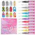 12 Color Nail Art Markers Set, Kalolary Nail Polish Pens Nail Point Graffiti Dotting Pen Drawing Painting Liner Brush for DIY Nail Art Beauty Adorn Manicure Tools