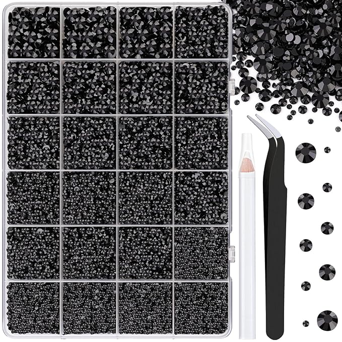 25000Pcs Resin Jelly Rhinestones for Crafting, Black 2-6mm Mixed Sizes Non Hotfix Flatback Gems, Bedazzling Crystal for DIY Crafts Clothing Tumblers Mugs Shoes Fabric Nail Art