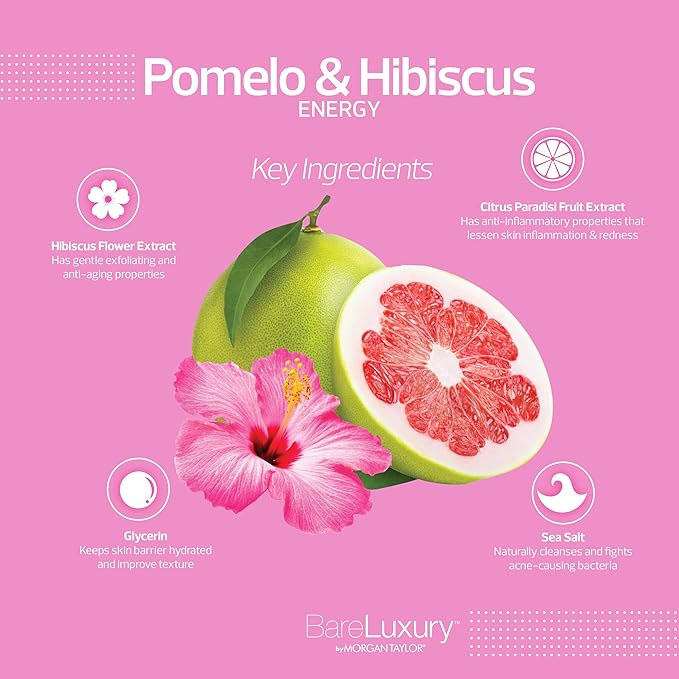 Morgan Taylor BareLuxury 4-Step Complete Pedicure & Manicure Packs - Complete Nail Care Kit with Soak, Masque, Scrub & Massage Butter, Professional Spa-Quality Treatments (Energy Pomelo & Hibiscus)