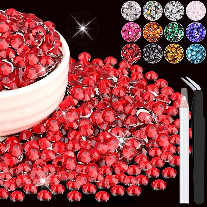 1500PCS 6mm Resin Rhinestones Bulk for Crafting (Red), Flatback Bedazzling Crystals for Crafts DIY Nail Decoration, Gems Charms for Tumbler Shoes Clothing Fabric with Pickup Pen and Tweezers
