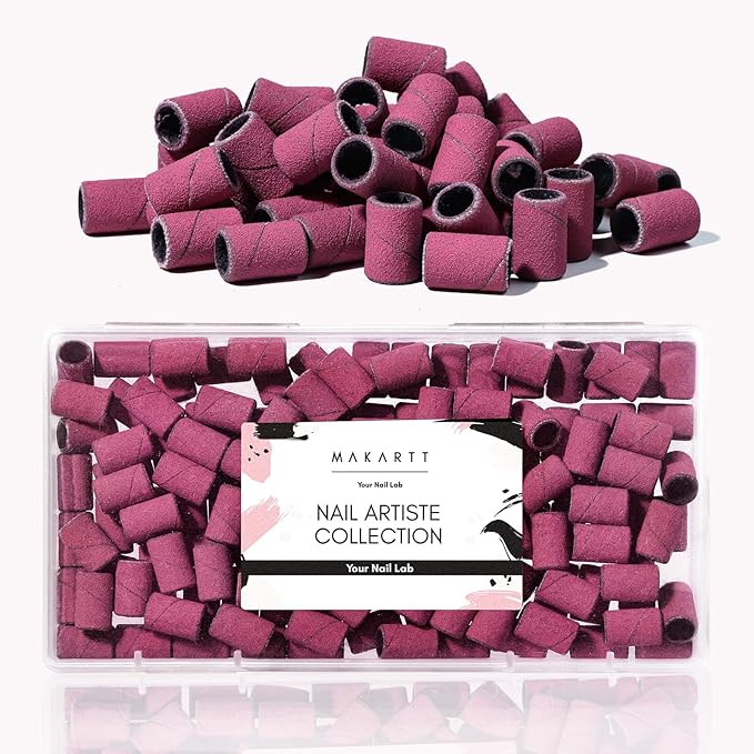 Makartt Sanding Bands for Nail Drill - 100 Pcs Nail File Sanding Bands for Drill Bits #240 Medium Grits for Acrylic Nails Gel Removing and Shaping, Upgrade Thicker Durable Sanding Drill Bit, Pink