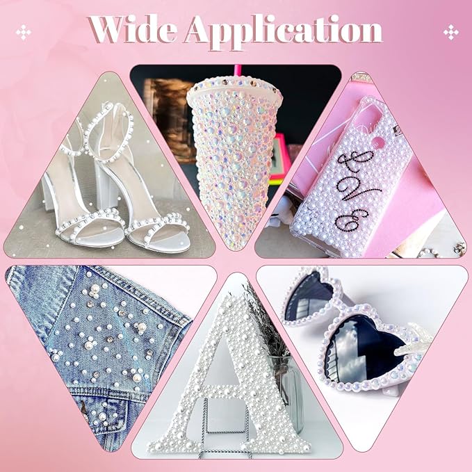Flatback Pearls for Crafting with 3Pcs 10ml B7000 Jewelry Glue, 2 Boxes of Half Round White AB Pearls, Bedazzling Beads for DIY Crafts Clothing Tumblers Shoes Embellishment Nail Art