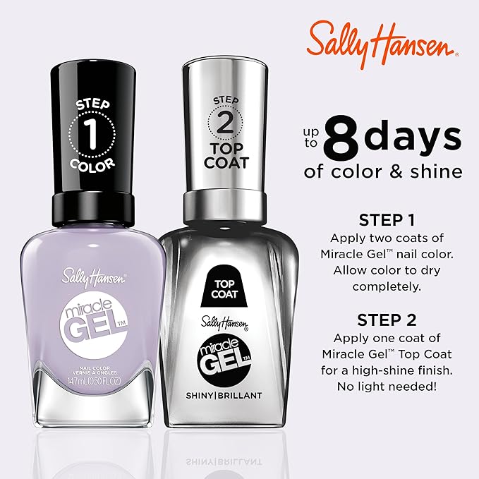 Sally Hansen Miracle Gel Salon Quality Nail Polish | Gel-Like Formula, Two-Step System, No UV Light Needed, Long Lasting | Opaque, Glossy | 608 Chill in the Heir | Light Purple Nail Color