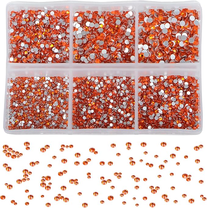 Bymitel 7200 Pieces 6 Mixed Sizes Glue Fix on Glass Rhinestones Round Crystal Gems Flatback for DIY Jewelry Making with one Picking Pen(6-Sizes 7200PCS, Hyacinth)