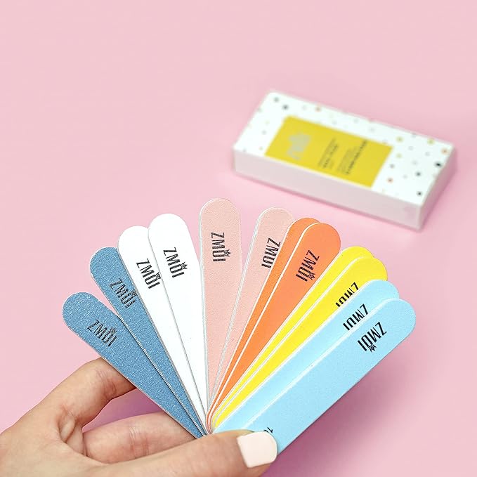 Professional Mini Nail File – 12 Stylish - Practical Fingernail File Pack for Natural and Acrylic Nails 100/180 Emery Boards (Peacock Color)