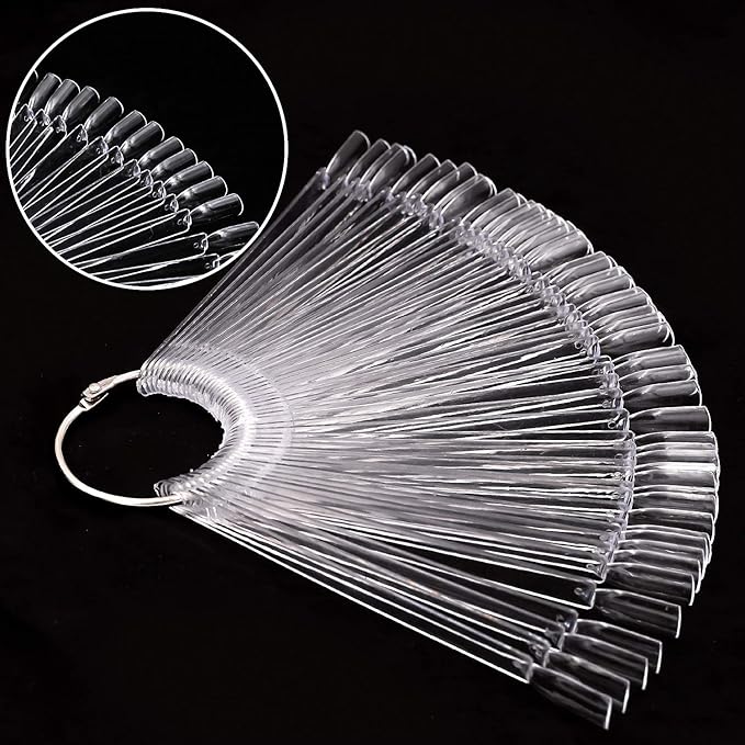 KINJOEK 150 Tips Clear Nail Swatches Sticks, Nail Art Supplies for Nail Art Polish Display and Home DIY, Transparent Nail Practice Tips Sample Sticks Color Display Board Accessories with Ring