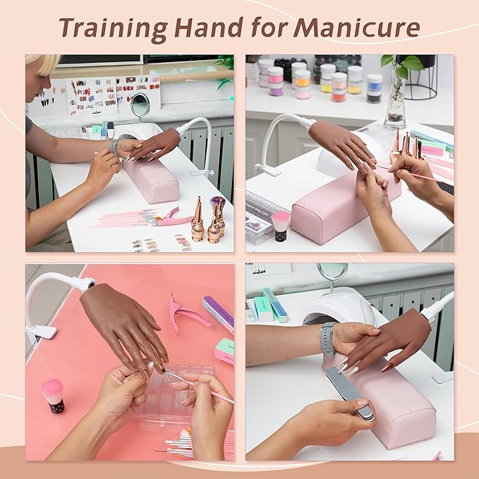 Veikmv Practice Hand for Acrylic Nails,Silicone Mannequin Hand with Flexible Fingers,Gel Polish & Nail Art Training, Manicure Practice Kit for Beginners