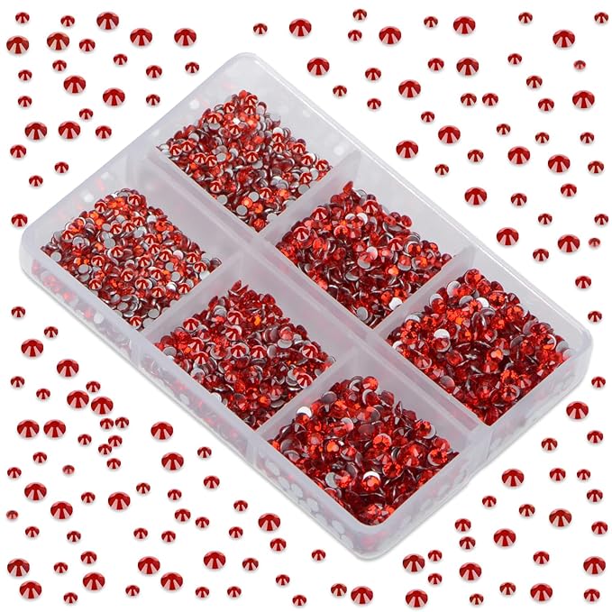 LPBeads 6000 Pieces Siam Non Hotfix Rhinestones 6 Sizes Round Crystal Glass Flat Back Rhinestones with Tweezers and Picking Pen for Nail Art Crafts Clothes Bags DIY