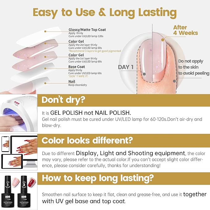 YTD Likomey Gel Nail Polish,Nude 15ml Light Pastel Pink Glitter Translucent Neutral Jelly Sheer Shimmer Salon Home DIY Nails Art Manicure UV Varnish,LS322