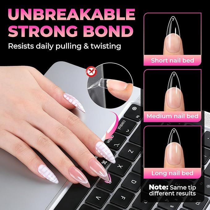 UNA GELLA Stiletto Gel Nail Tips:510Pcs Full Cover Nail Tips Medium Stiletto Almond Pre-etched Fake Clear Acrylic False Nails Sturdy Stiletto Press on Nails for Nail Extensions Home DIY Salon 15 Sizes