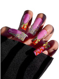 HAND-PAINTED White Press Ons Neon Small Press on Nails Long French Press on Nails Coffin Medium Short Nail art Fake Nail Art Kit with 7g Glue on Nails Handmade Almond Square Nails (TJ-4, Custom)