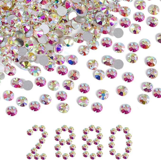 Beadsland Flatback Rhinestones Bulk,2880pcs AB Rhinestones for Nails Crafts Clothes DIY Decoration, Crystal AB, SS34, 7.1-7.3mm