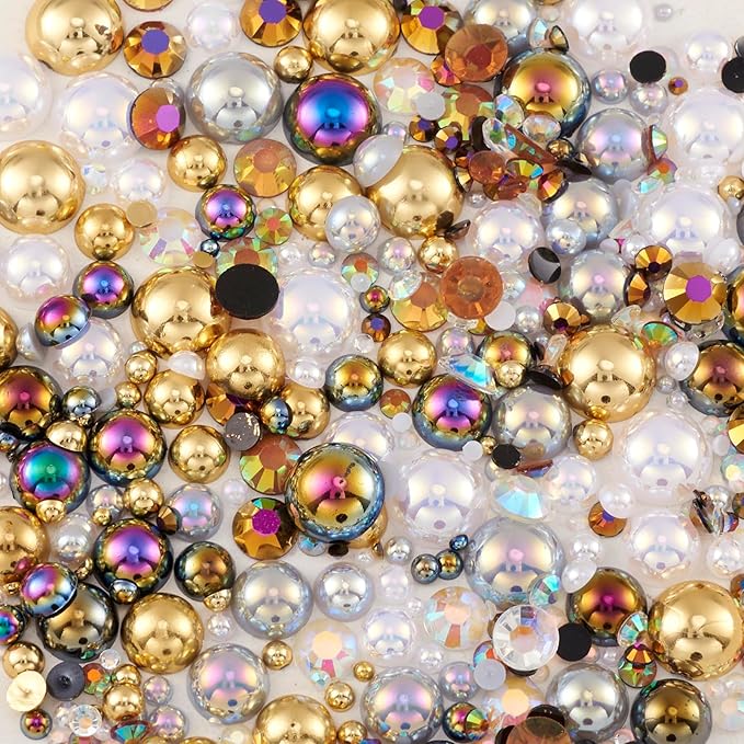 Craftdady 3600Pcs Nail Art Rhinestone Pearls Flatback Nail Charms Pearl Beads with Pickup Pencil Resin Gems Nail Decal Stickers for Crafts Nail Arts Jewelry Making