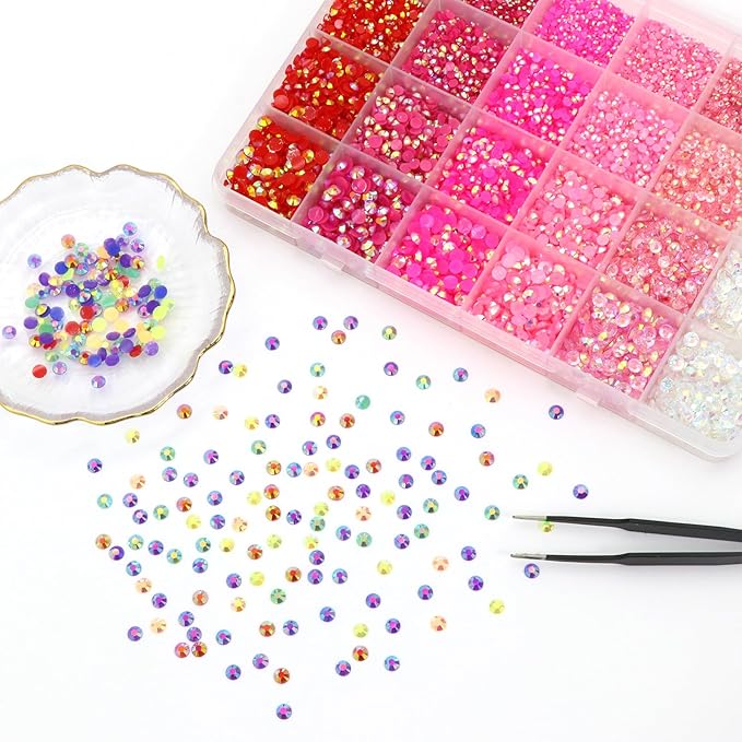 Flatback Rhinestones Resin for Crafts Jelly with Pink AB Nail Rhinestones Nail Gems for Tumblers Makeup Round Shape Diamond Nail Art Painting 22800pcs