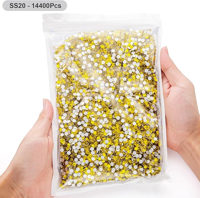 Flatback Rhinestones Bulk, 14400PCS Citrine Rhinestones for Clothes DIY Decoration Crafts, Citrine, SS20, 4.6-4.8mm