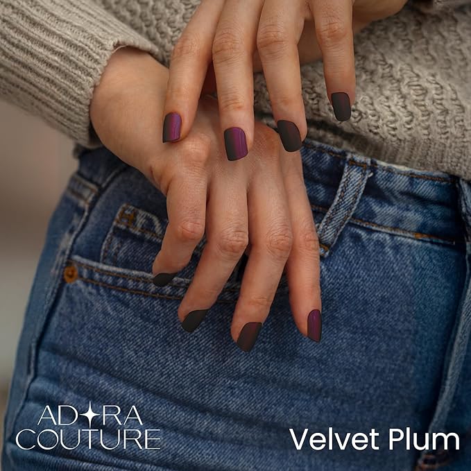 Semi-Cured Gel Nail Strips - 20 Salon-Quality Gel Sticker with UV Light Required, Long Lasting, Easy Application & Removal, Includes Prep Pad, Nail File, Wooden Stick (Velvet Plum)